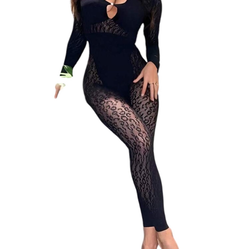 ๐FASHION NOVA๐Seamless Black Mesh Jumpsuit Diamond Detail - Picture 3 of 3